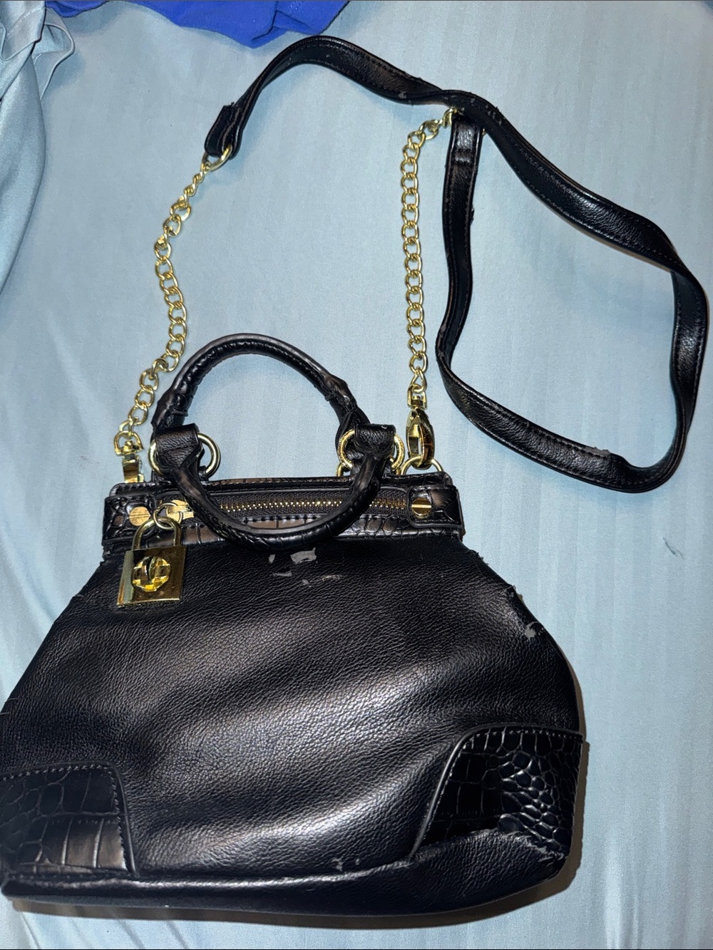 Black PLASTIC-LEATHER Chain birkin 9 inches